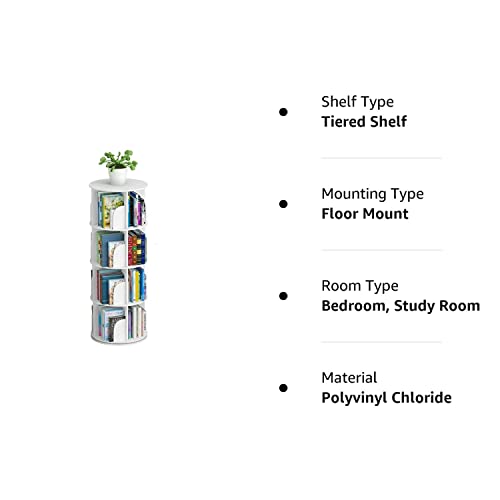 Intexca 4-Tier 360° Rotating Stackable Bookshelf Organizer in White - WoodArtSupply