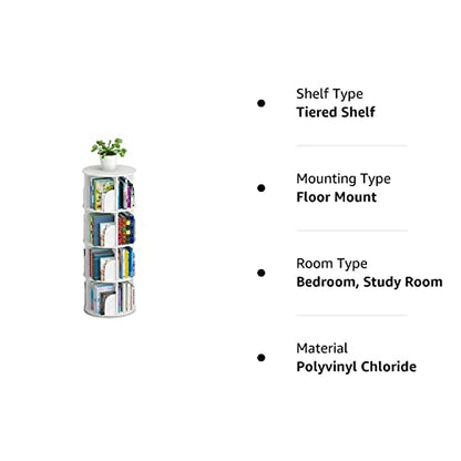 Intexca 4-Tier 360° Rotating Stackable Bookshelf Organizer in White - WoodArtSupply