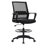 BestOffice Drafting Chair Tall Office Chair Adjustable Swivel Rolling Mesh Height with Lumbar Support Arms Footrest Mid Back for Adults Standing Desk Drafting Stool(Black) BestOffice
