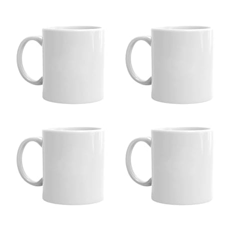 Smilatte 16 OZ Sublimation Porcelain Coffee Mugs, Classic Blank Ceramic Cup with Large Handle for Tea Latte Cappuccino, Set of 4, White Smilatte