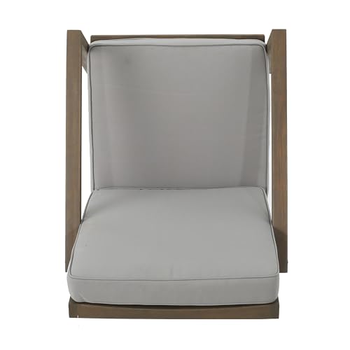 Christopher Knight Home Leah Outdoor Acacia Wood Chat Set with Water Resistant Cushions, 3-Pcs Set, Grey Finish / Grey Christopher Knight Home