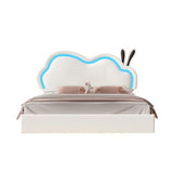 Jocisland LED Full Bed Frame for Girls Upholstered Floating Bed with Cute Cloud Headboard, No Box Spring Needed, Leather, White Jocisland