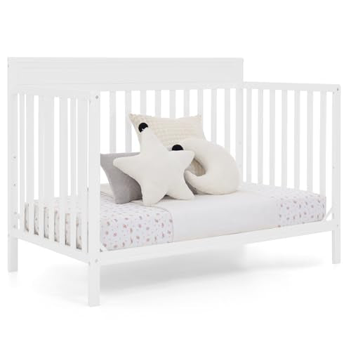 Delta Children Isabelle 6-in-1 Convertible Crib, Converts to Toddler Bed, Daybed, Sofa & Full Bed With/Without Footbaord, Fits Standard Crib Mattress, 3 Mattress Heights for Baby Nursery, Bianca White