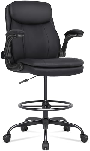 Misolant Drafting Chair, Tall Office Chair for Standing Desk, High Leather Executive Office Chair with Adjustable Height and Flip-up Armrest for Counter Height Desk Misolant