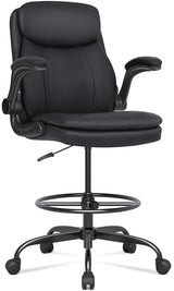 Misolant Drafting Chair, Tall Office Chair for Standing Desk, High Leather Executive Office Chair with Adjustable Height and Flip-up Armrest for Counter Height Desk Misolant