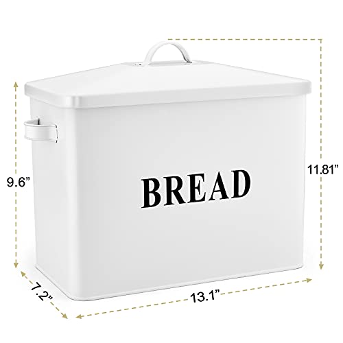 P&P CHEF Bread Box for Farmhouse Kitchen Counter Decor, Extra Large White Breadbox with Lid, 13.1” X 11.81” X 7.2” Metal Storage Container for 2+ Loaves, Modern Style & High Capacity P&P CHEF