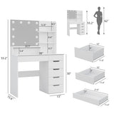 Diwnnue Vanity Desk with LED Lighted Mirror, Makeup Vanity Table Set with 6 Drawers, Adjustable Lights, Hidden Wiring, Dressing Table for Bedroom, White Diwnnue