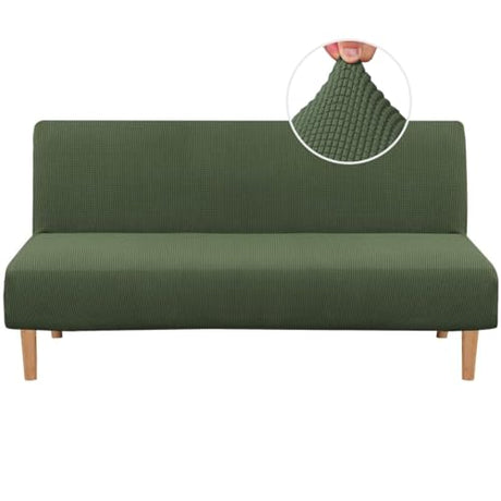 H.VERSAILTEX Armless Futon Cover Stretch Sofa Bed Slipcover Protector Elastic Feature Rich Textured High Spandex Small Checks Jacquard Fabric Futon Cover, Machine Washable, Bronze Green H.VERSAILTEX