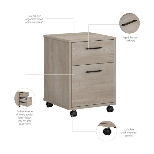 Bush Furniture Key West 2 Drawer Mobile File Cabinet, Rolling File Cabinet for Home Office - WoodArtSupply