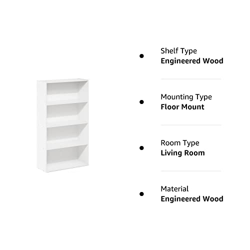 Furinno Pasir 4-Tier White Bookshelf & Storage Solution - WoodArtSupply