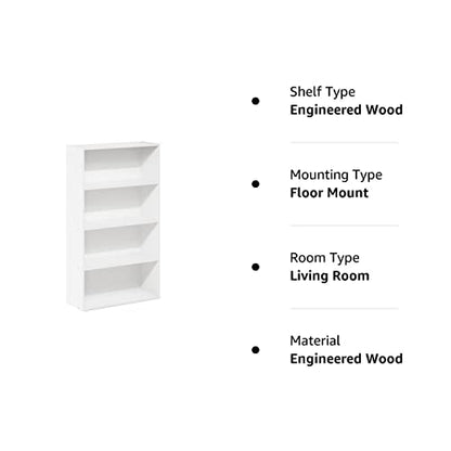 Furinno Pasir 4-Tier White Bookshelf & Storage Solution - WoodArtSupply