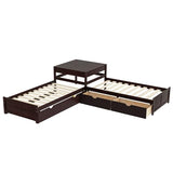 Harper & Bright Designs L-Shaped Platform Bed Frame with Trundle and Drawers Linked with Built-in Desk for Kids Boys Girls, Twin, Espresso Harper & Bright Designs