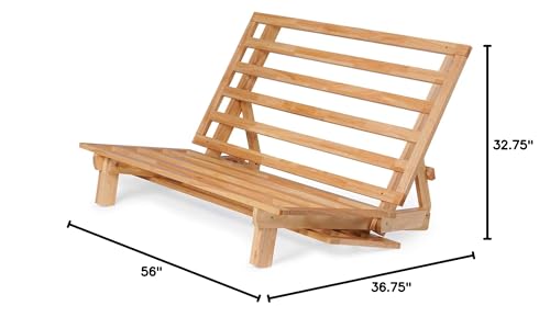 Nirvana Futons Queen Size Futon Bed Sofa - (Natural Hardwood Frame and Ivory Mattress Set), Armless Convertible, Couch, Bed, Lounger Nirvana Futons