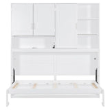 SOFTSEA Twin Murphy Bed with Storage Bookcase and Shelves, Space-Saving Horizontal Wall Bed with LED Light & Charging Stations for Small Spaces, Living Room, Guest Room, Bedroom, Office, White SOFTSEA