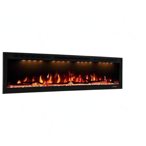 Valuxhome Electric Fireplace, 60 Inches Fireplace, Recessed and Wall Mounted Fireplaces for Living Room with Remote, Overheating Protection, Logset and Crystal, Touch Screen, 1500W/750W, Black