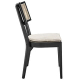 Modway Caledonia Wood Dining Chair with Cane Rattan in Black Beige Modway