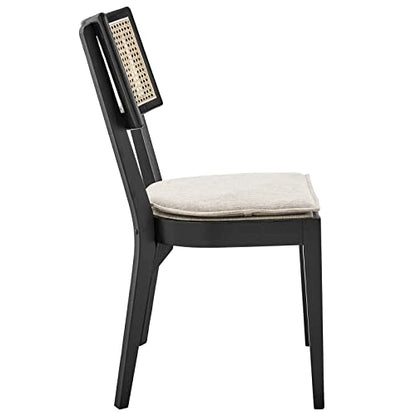 Modway Caledonia Wood Dining Chair with Cane Rattan in Black Beige - WoodArtSupply