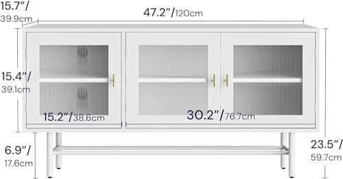 Cozy Castle TV Stand for 50 55 Inch TVs, Modern Entertainment Center with Acrylic Doors Storage, Mesa para TV with Metal and Wood, Modern TV Console for Living Room, Bedroom, White