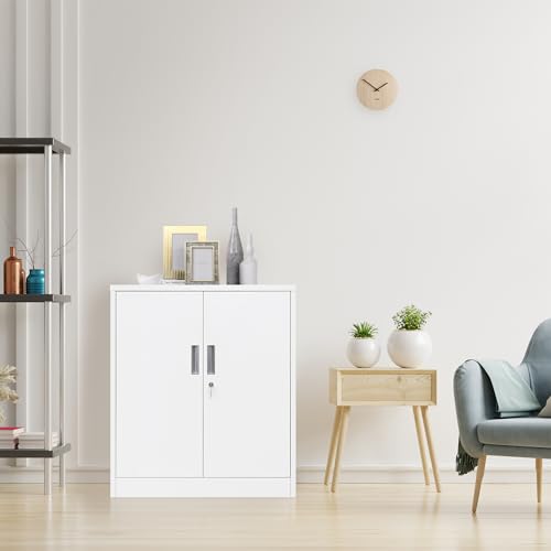 iDEKAI Metal Storage Cabinet with Lock, 36" Garage Storage Cabinets with 2 Lockable Doors and 2 Adjustable Shelves,Tall File Cabinet, Tool Cabinet for Office,Home,Garage,Gym,School (White) iDEKAI