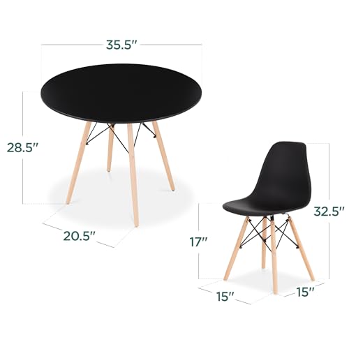 Best Choice Products 5-Piece Dining Set, Compact Mid-Century Modern Table & Chair Set for Home, Apartment w/ 4 Chairs, Plastic Seats, Wooden Legs, Metal Frame - Black/Oak Best Choice Products