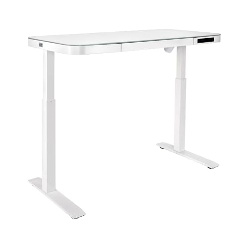 Seville Classics Airlift Electric Height Adjustable Desk with Tempered Glass Top, USB Charging Ergonomic Sit Stand Modern Home Office Workstation, - WoodArtSupply