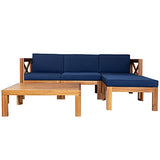 FAVSH 5-Piece Wood Sectional Sofa with 2 Corner Sofas+Armless Couch & Table+Ottoman, Outdoor Patio Seating Group Set w/Cushions,Blue FAVSH