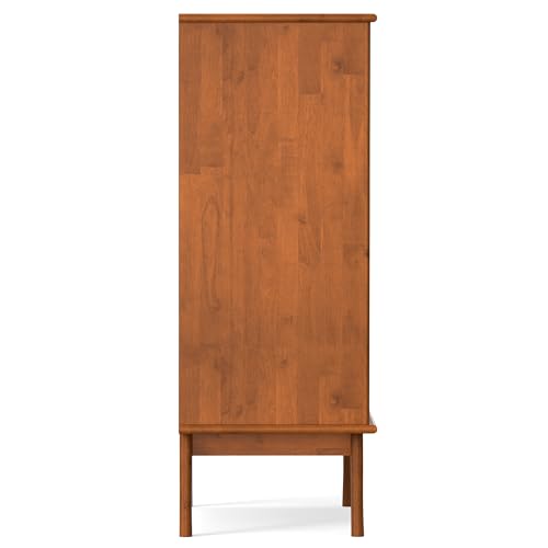 SIMPLIHOME Draper SOLID HARDWOOD Mid Century Modern 32 inch Wide Bar Cabinet in Teak Brown for The Living room, dining room and kitchen SIMPLIHOME
