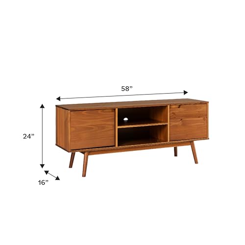 Walker Edison Modern 2 Door Solid Wood Stand for TVs up to 65 Inches, 58 Inch, Caramel Walker Edison
