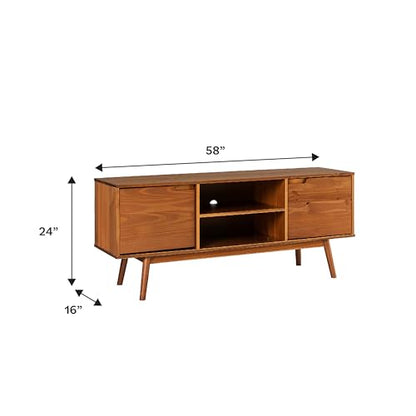 Walker Edison Modern 2 Door Solid Wood Stand for TVs up to 65 Inches, 58 Inch, Caramel - WoodArtSupply