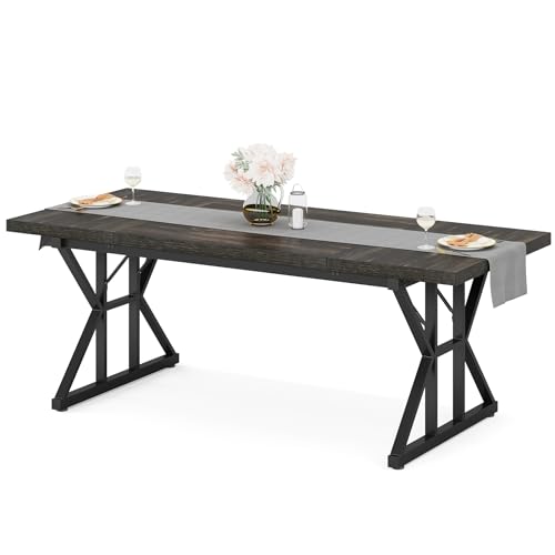 Tribesigns Farmhouse Dining Table for 6 People, 70.8-Inch Rectangular Wood Dining Table, Rustic Kitchen Table with Heavy Duty Metal Legs for Dining Room (Black, 70.8 Inch) Tribesigns