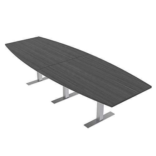 SKUTCHI DESIGNS INC. 10-Person Boat-Shaped Modular Conference Table with Brushed Silver Metal T-Bases| Harmony Series | Meeting Tables for Offices, Training Rooms, and Homes | Asian Night – 10X4 SKUTCHI DESIGNS INC.