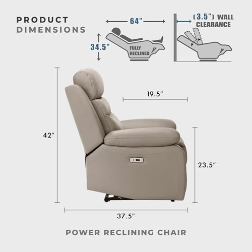 Lexicon Recliner Chair Living Room Leather Match Reclining Sofa Chair, Home Theater Seating, Wall Hugger Recliner, Power Recliner Sofa Chair for Living Room/Office/Apartment, Latte