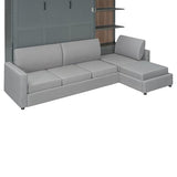Ball & Cast Murphy Bed Queen Size Wall Bed with Sofa,Wood Murphy Bed,Platform Bedfram Chest can be Folded,Hideaway Cabinet w/Shelves and Slat Support,Space-Saving Furniture for Study,Office,Gray Ball & Cast