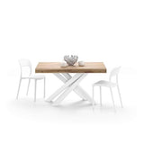 Mobili Fiver, Emma 140 Extendable Dining Table, Rustic Oak with White Crossed Legs, Laminate-Finished/Iron, Made in Italy Mobili Fiver