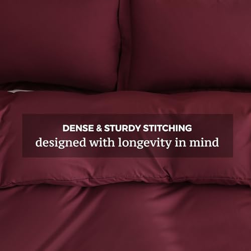 JSD Burgundy Duvet Cover Set Queen Size, 3 Piece Duvet Cover with Pillow Shams, Soft Brushed Microfiber Zipper Closure, Comforter Not Included JSD