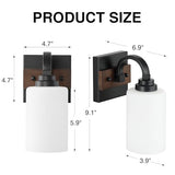 Mecgirn 1-Light Milk Glass Wall Sconces, Farmhouse Vanity Light Fixtures for Bathroom, Black and Wood Wall Lighting, Wall Sconce for Hallway, Entryway, Bedroom, Living Room Mecgirn