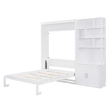 HABITRIO Full Size Murphy Bed, Wooden Full Murphy Wall Bed with Multiple Storage Shelves and A Cabinet, White HABITRIO