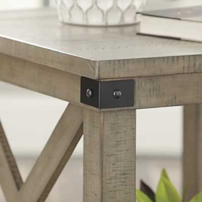 Signature Design by Ashley Aldwin Farmhouse Square End Table with Crossbuk Details, Light Brown Signature Design by Ashley