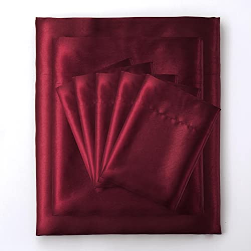 Manyshofu 7Pcs Burgundy Satin Sheets California King Silky Satin Bed Sheets Set, Luxurious & Soft Bedding Set - 1 Fitted Sheet, 1 Flat Sheet, 4 Pillowcases + 1 Body Pillow case Manyshofu