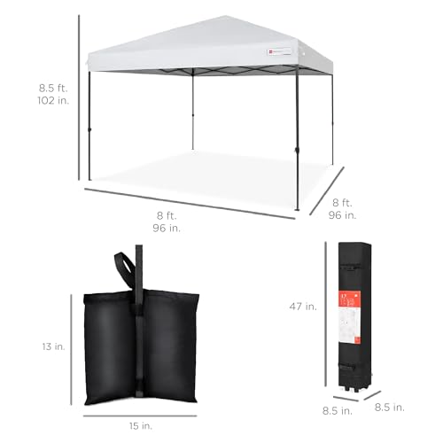 Best Choice Products 8x8ft 1-Person Setup Pop Up Canopy Tent Instant Portable Shelter w/ 1-Button Push, Case, 4 Weight Bags - White Best Choice Products
