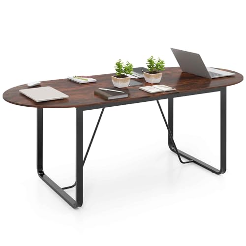 GOFLAME 71 Inches Executive Table, Oval Home Office Table with Cable Management Hole & Metal Frame, Seminar, Conference Table for 10 People, Large Business Furniture for Meeting Room GOFLAME