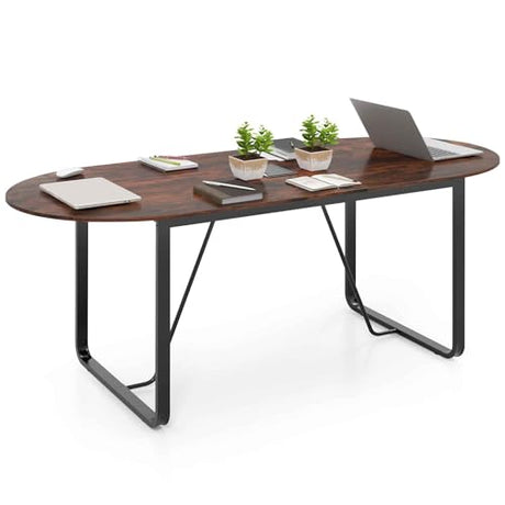 GOFLAME 71 Inches Executive Table, Oval Home Office Table with Cable Management Hole & Metal Frame, Seminar, Conference Table for 10 People, Large Business Furniture for Meeting Room GOFLAME