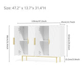 VAXZOFI Sideboard Buffet Cabinets with Storage, Accent Storage Cabinets with Fluted Doors, Gold Metal Handle and Legs, Wood Console Table Credenza for Living Room, Entryway, White VAXZOFI