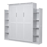 Ball & Cast Queen Size Murphy Bed Wall Bed with Shelves and LED Lights,can be Folded,Hideaway Cabinet Bed Frame W/ 2 Five-Layer Cabinets,Slat Support,for Apartment,Bedroom,Guest Room,White Ball & Cast