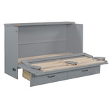 P PURLOVE Queen Murphy Bed with Large Drawers, Wood Cabinet Bed with USB Port, No Box Spring Needed, Easy Assembly (Gray) P PURLOVE