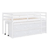 Ball & Cast Twin Size Loft Bed with Retractable Writing Desk & 4 Drawers,Wooden Bedframe W/Lateral Portable Desk & Shelves,Space Saving,Easy Assembly,Study Room Bedroom Set for Boy Girl Keens,White Ball & Cast