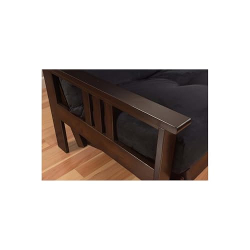 HomeStock Asian Allure Fusion Futon Wood Frame Classic Style with Mission Style Arms with Solid Pattern with Foldable Feature for Lounge Room with Tight Back Espresso/Full Frame Without Drawers HomeStock