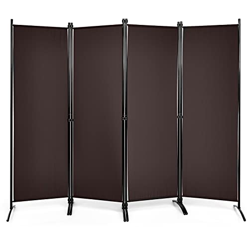 Giantex 4 Panel Room Divider - Folding Privacy Screen for Room Partition, 5.6 Ft Foldable Separator Wall, Brown Giantex