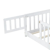 Twin Floor Bed with Slats, Fence and Door, Twin Size Montessori Floor Bed for Kids, Girls, Boys, Easy Assemble Montessori Bed Frame(Twin White) Bellemave