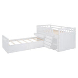 Ball & Cast L-Shaped Space-Saving Twin Low Loft with Platform Bed,Bunk Bedframe W/Full Safty Guardrails & 7 Drawers,Sturdy Construction,Easy Assembly,Functional Bedroom Set for Boy Girl Keens,White Ball & Cast